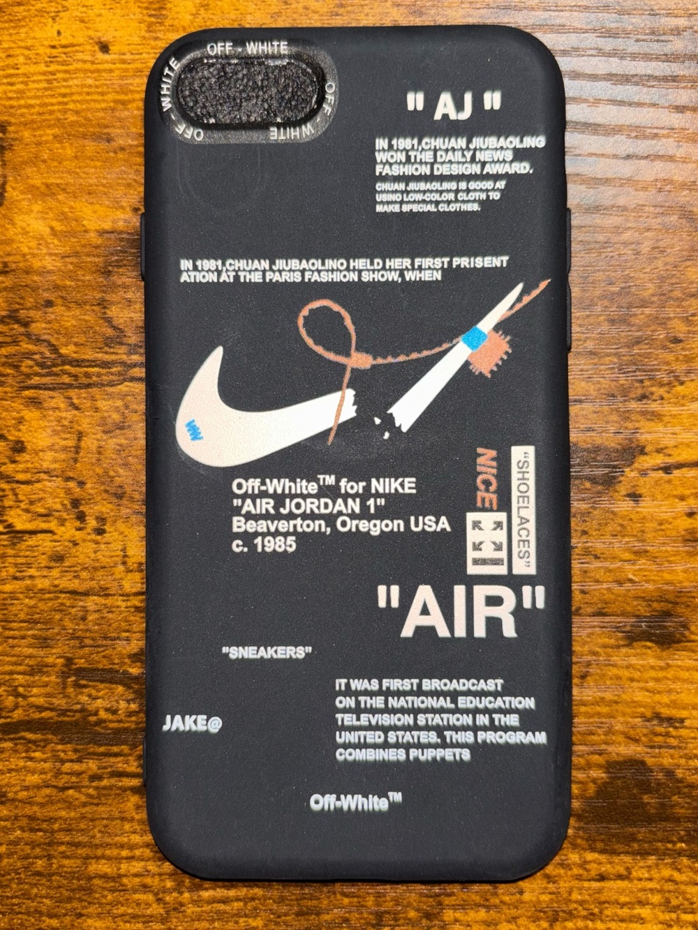 Off-White Black 'AIR' Graphic iPhone Case with White and Tan Accents for Se/7/8